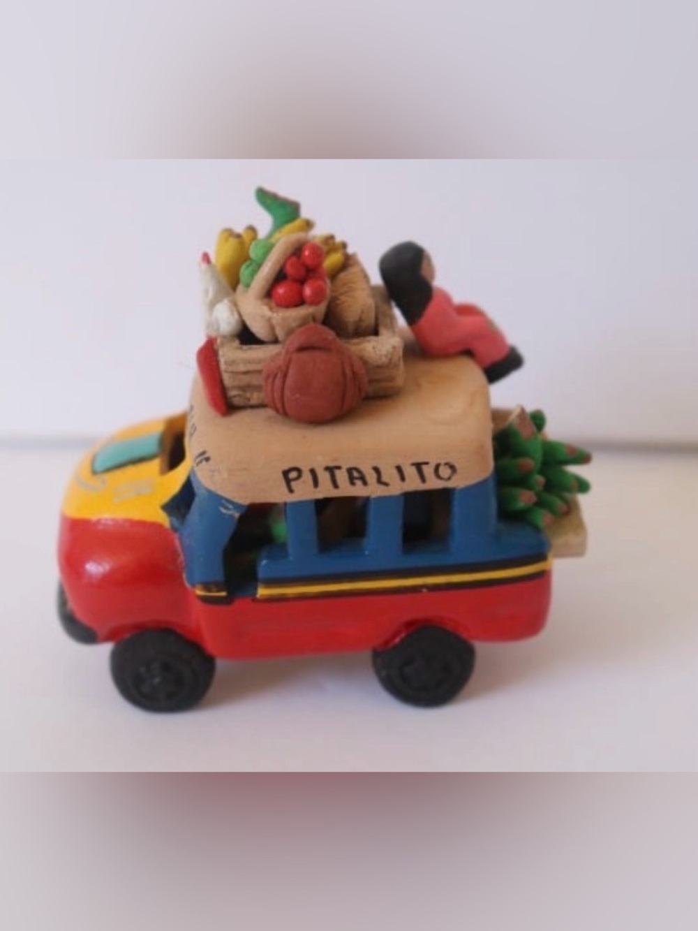 Vintage Colombian Folk Art Clay Fruit and Vegetable Truck. Hand-Made Clay Model.